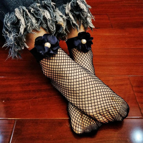 1Pair  Women Sexy Lace Fishnet Net Flower Plain Top-Ankle Short Socks 5Colors Calcetines Mujer #417 BL