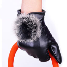 Trustworthy Warm   Gloves Women Lady Black Leather Gloves Rabbit Fur Mittens Guantes Luva  BL