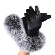 Trustworthy Warm   Gloves Women Lady Black Leather Gloves Rabbit Fur Mittens Guantes Luva  BL