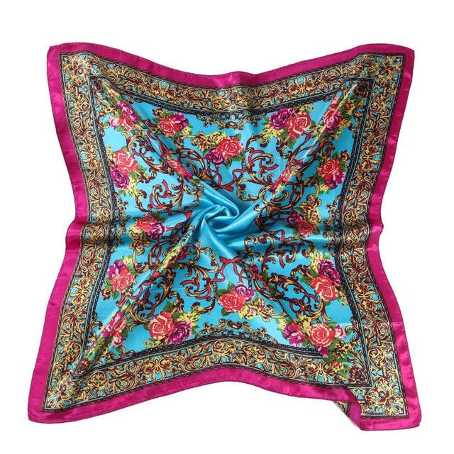 Women Lady Floral Printed Square Scarf 90*90cm Head Wrap Shawl Multi Colour Headscarf For Women #1201 BL