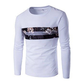 Floral T Shirts Hombre Camisa Masculina Menswear Men's Casual Slim Fit Long Sleeved O Neck T Shirts Hombre BL