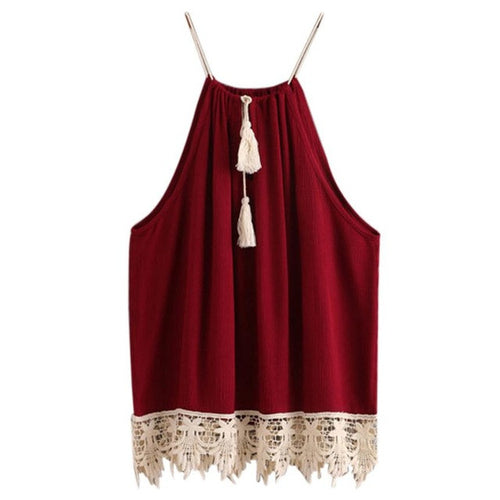 Sexy Lace Women Tops Red Sleeveless Casual Style American Apparel T Shirt Women T-shirt Camisetas Mujer BL