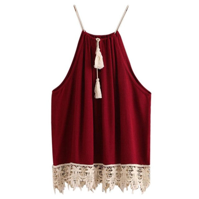 Sexy Lace Women Tops Red Sleeveless Casual Style American Apparel T Shirt Women T-shirt Camisetas Mujer BL