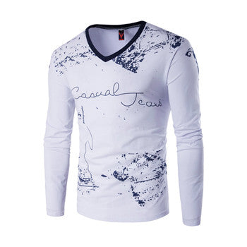 Large Size T Shirts Hombre Camisa Masculina Men's Casual Slim Fit Long Sleeved V Neck T Shirts Large Size BL