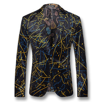 Long Sleeved Floral Blazers Jackets Coats Dress Suits Men Casual Slim Fit Single Button Style Notched Lapel Blazers BL