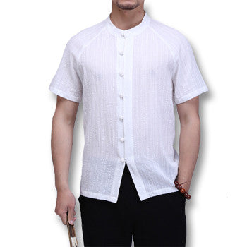 Men Chinese Style Short Sleeved Cotton Linen Shirts Men's Casual Slim Fit Shirt Camisa Hombre BL