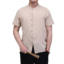 Men Chinese Style Short Sleeved Cotton Linen Shirts Men's Casual Slim Fit Shirt Camisa Hombre BL