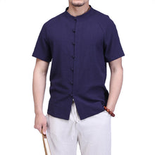 Men Chinese Style Short Sleeved Cotton Linen Shirts Men's Casual Slim Fit Shirt Camisa Hombre BL