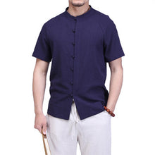 Men Chinese Style Short Sleeved Cotton Linen Shirts Men's Casual Slim Fit Shirt Camisa Hombre BL