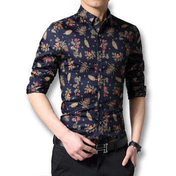 Chemise Homme Men's Casual Slim Fit Large Size Long Sleeved Floral Shirts Camisa Masculina Shirts Hombre BL
