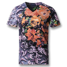 Men Short Sleeved T Shirts Men's Casual Slim Fit Large Size O Neck Floral T Shirts Camisa BL