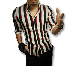 Tough Men Style Stripped Shirts Men's Casual Slim Fit Three Quarter Sleeve Length Shirts Camisa Masculina BL
