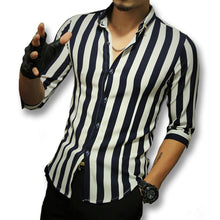 Tough Men Style Stripped Shirts Men's Casual Slim Fit Three Quarter Sleeve Length Shirts Camisa Masculina BL