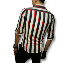 Tough Men Style Stripped Shirts Men's Casual Slim Fit Three Quarter Sleeve Length Shirts Camisa Masculina BL