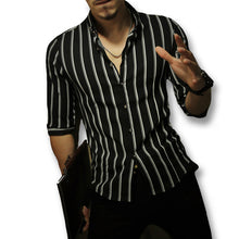 Tough Men Style Stripped Shirts Men's Casual Slim Fit Three Quarter Sleeve Length Men Shirts Camisa Masculina BL