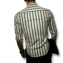 Tough Men Style Stripped Shirts Men's Casual Slim Fit Three Quarter Sleeve Length Men Shirts Camisa Masculina BL