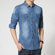 Men Cotton Shirts Men's Casual Slim Fit Long Sleeved Turn Down Collar Denim Jeans Shirts Camisa Masculina BL
