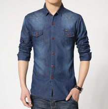 Men Cotton Shirts Men's Casual Slim Fit Long Sleeved Turn Down Collar Denim Jeans Shirts Camisa Masculina BL