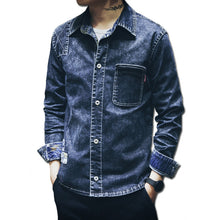 Men Denim Jeans Shirts Camisa Masculina Men's Casual Slim Fit Long Sleeved Turn Down Collar Large Size Shirts BL