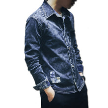 Men Denim Jeans Shirts Camisa Masculina Men's Casual Slim Fit Long Sleeved Turn Down Collar Large Size Shirts BL