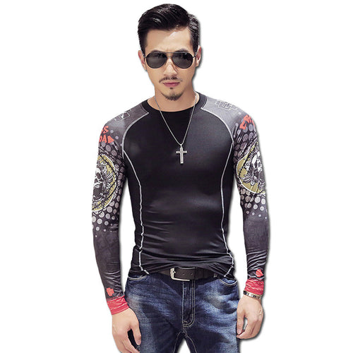 Men Funny T Shirts Tees Tops Camisa Masculina Men's Casual Slim Fit O Neck Long Sleeved T Shirts Men BL