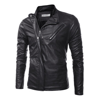 Men Leather PU Jackets Jaqueta Masculina Men's Casual Slim Fit Irregular Zipper Coats Veste Homme Jackets BL