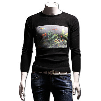 Men Long Sleeved O Neck Sweaters Pullovers Outwear Men's Casual Slim Fit Large Size Floral Sweaters Hombre BL