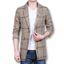 Men Plaid Nylon Parkas Coats Jackets Wool Blends Jackets and Coats Men's Casual Slim Fit Long Parkas BL