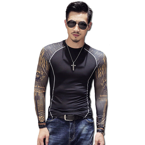 Men Printing Funny T Shirts Tees Tops Camisa Masculina Men's Casual Slim Fit O Neck Long Sleeved T Shirts BL