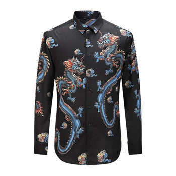 Men Printing Shirts Hombre Camisa Masculina Men's Casual Slim Fit Long Sleeved Turn Down Collar Large Size Shirts BL