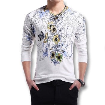 Men Sweaters and Pullovers Men's Casual Slim Fit Large Size Long Sleeved Knitted Wool Floral Sweaters Pullovers Men BL