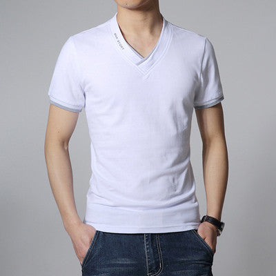 Men Tshirts Cotton Plus Size Men T shirt V Neck Mens Slim Fit T-shirts Luxury Printed Men's White Tops Homens Camiseta BL