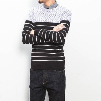 Men Knitted Stripped Sweaters Pullovers Men's Casual Slim Fit Plus Size Long Sleeved O Neck Sweaters Hombre BL