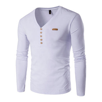 Menswear Solid Color T Shirts Hombre Camisa Masculina Men's Casual Slim Fit Long Sleeved V Neck T Shirts Men BL