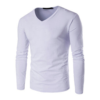 Menswear Solid Color T Shirts Men Camisa Masculina Men's Casual Slim Fit Long Sleeved V Neck T Shirts Hombre BL
