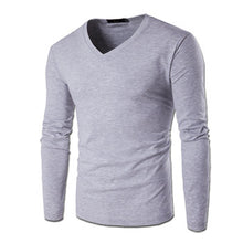 Menswear Solid Color T Shirts Men Camisa Masculina Men's Casual Slim Fit Long Sleeved V Neck T Shirts Hombre BL
