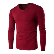 Menswear Solid Color T Shirts Men Camisa Masculina Men's Casual Slim Fit Long Sleeved V Neck T Shirts Hombre BL