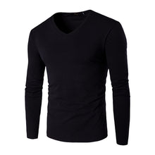 Menswear Solid Color T Shirts Men Camisa Masculina Men's Casual Slim Fit Long Sleeved V Neck T Shirts Hombre BL