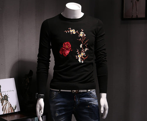 Menswear Hombre Floral Sweaters and Pullovers Men's Casual Slim Fit Long Sleeved O Neck Knitted Sweaters Men BL