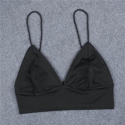 Women Sexy V-Neck Black Camis  Tank Crop Tops Bustier Backless short Basic Tops Female Vest Camis #WY BL