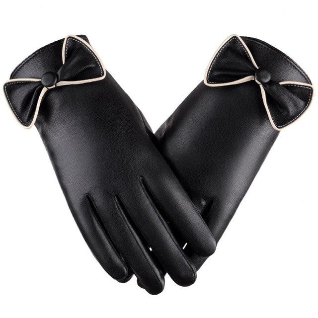 Gloves For Womens Thermal Warm Artificial leather Bow Motorcycle Snow Snowboard Gloves Female BL