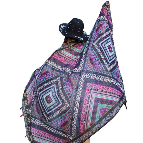 Women    Ladies Scarf Ethnic Style Print Cotton Square Scarf Beach Head Wrap Tassel Shawl YLYL BL