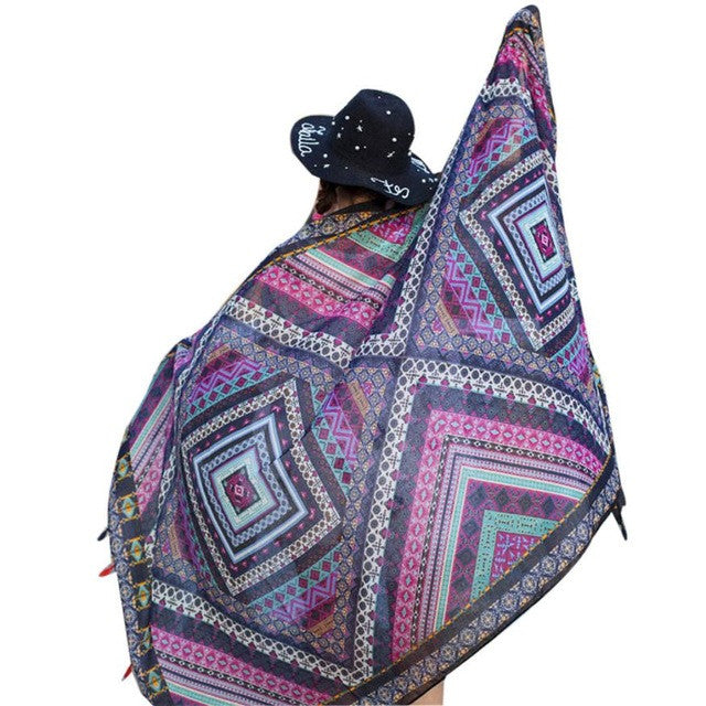 Women    Ladies Scarf Ethnic Style Print Cotton Square Scarf Beach Head Wrap Tassel Shawl YLYL BL
