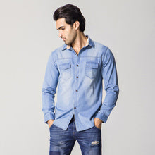 Men Denim Shirts Men's Casual Slim Fit Large Size Long Sleeved Turn Down Collar Jeans Shirts Masculina Men BL