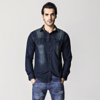 Men Denim Shirts Men's Casual Slim Fit Large Size Long Sleeved Turn Down Collar Jeans Shirts Masculina Men BL