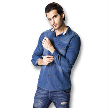 Men Denim Shirts Men's Casual Slim Fit Large Size Long Sleeved Turn Down Collar Jeans Shirts Masculina Men BL