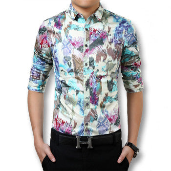 Men Printing Shirts Chemise Homme Camisa Masculina Men's Casual Slim Fit Long Sleeved Shirts Hombre BL