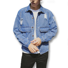 Men Ripped Hole Denim Jeans Jackets Coats Outwear Cardigans Men's Casual Slim Fit Long Sleeved Denim Jackets BL