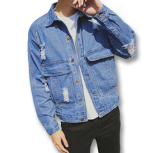 Men Ripped Hole Denim Jeans Jackets Coats Outwear Cardigans Men's Casual Slim Fit Long Sleeved Denim Jackets BL