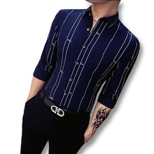 Men Stripped Dress Shirts Hombre Camisa Masculina Chemise Homme Men's Casual Slim Fit Long Sleeved Shirts BL